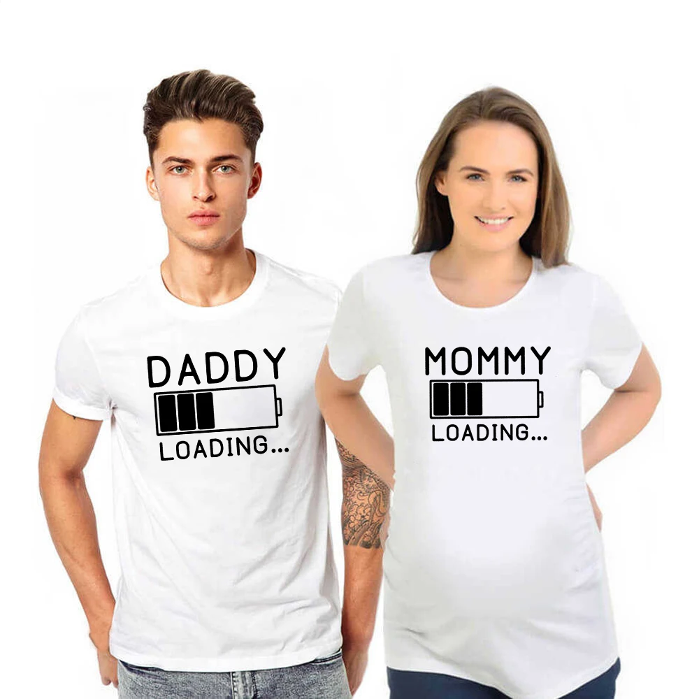 1pc Daddy Mommy Loading Preganant Anouncement Tshirt New Mom dad Couple Match Tshirt White Clothes Pregnant